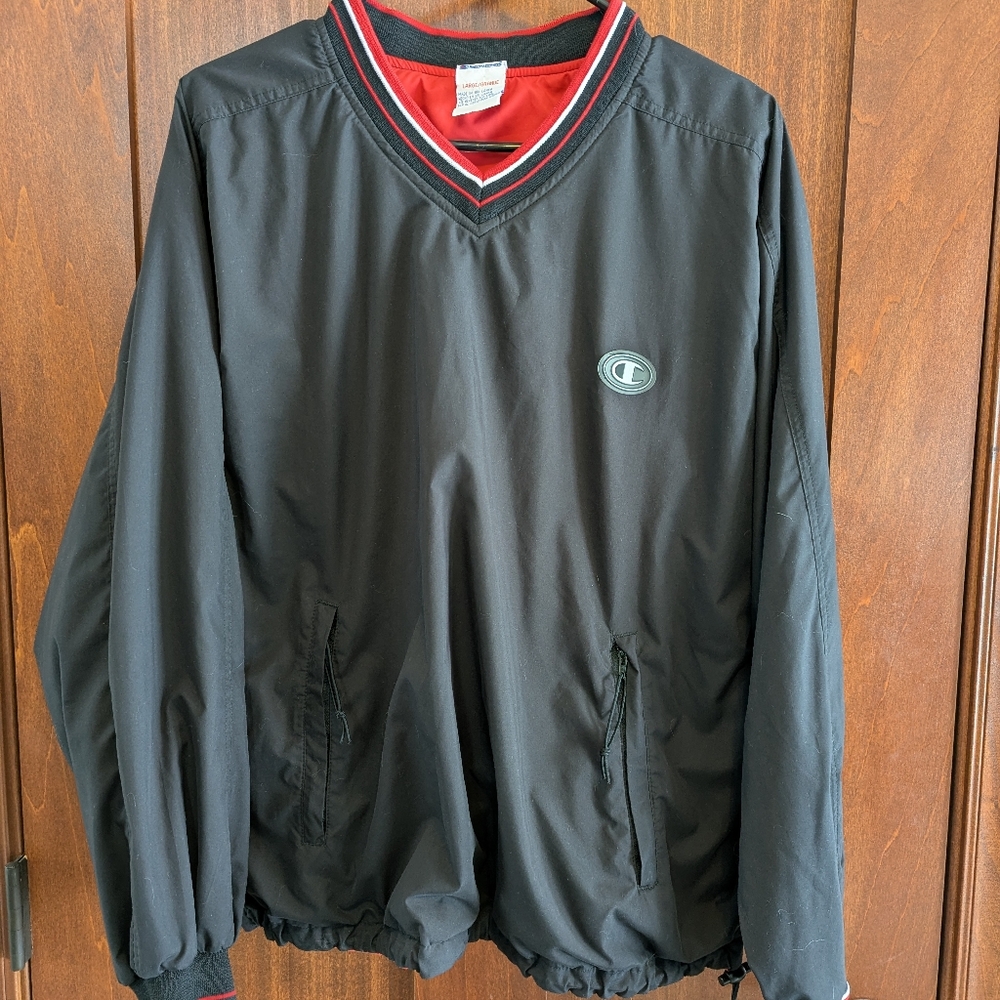 Champion Vintage Pullover Polyester Red And Black Men's Large